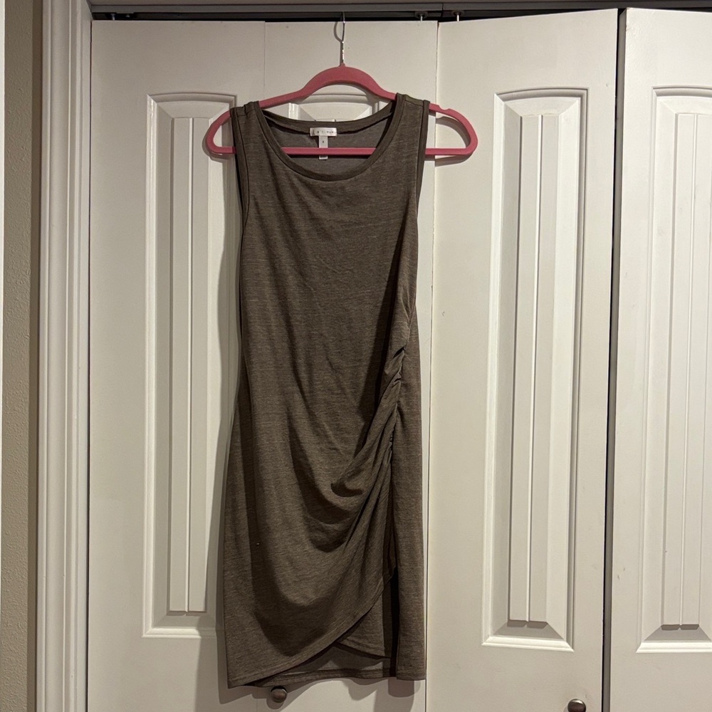 Leith Olive Green Ruched Side Midi Dress